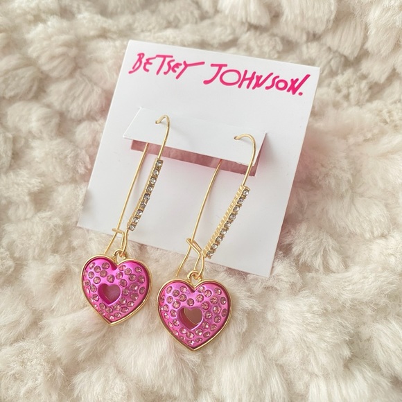 Betsey Johnson Pave Heart Crystal Dangle Drop Earrings NWT - Picture 4 of 10